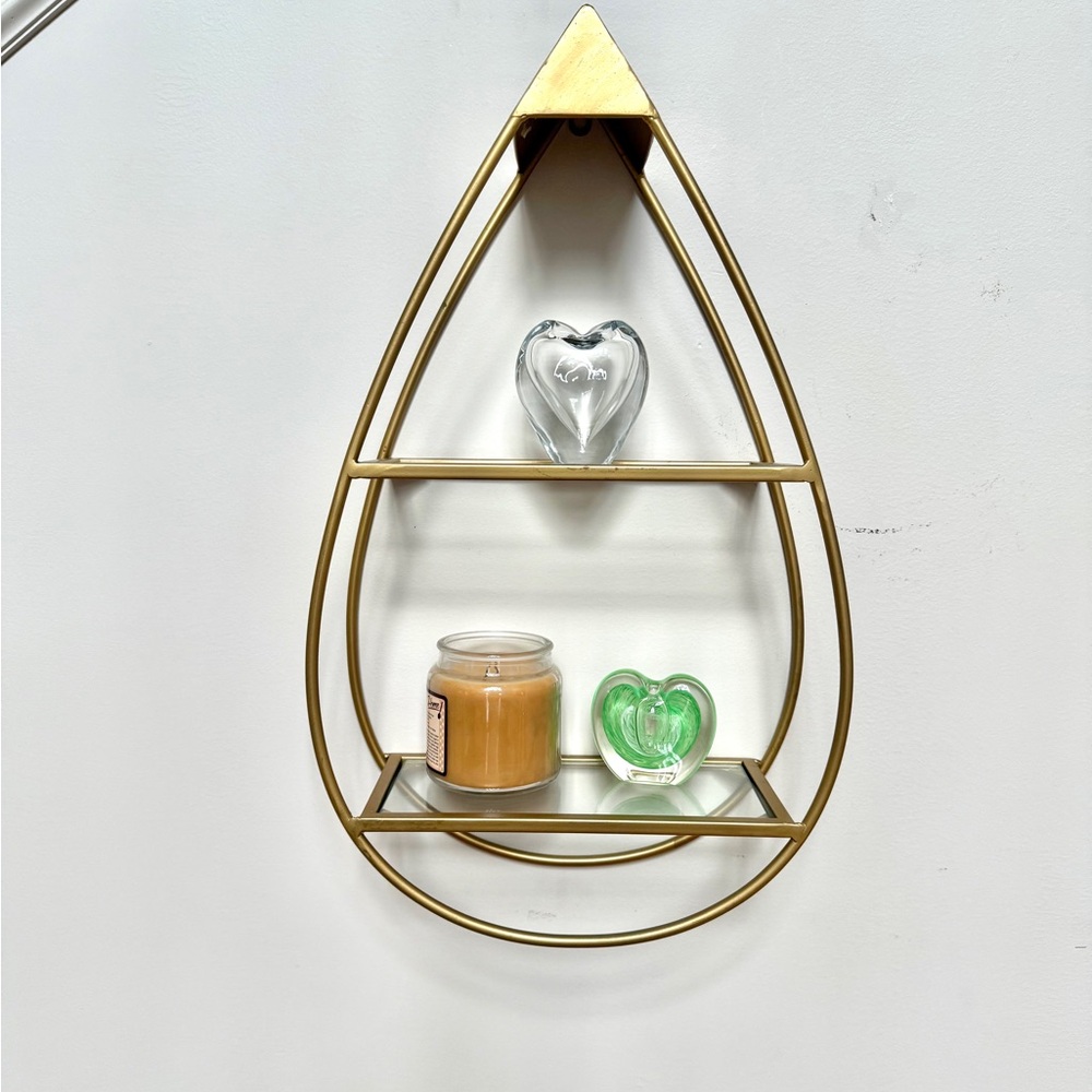 Noble House Decorative Shelf Metal Frame 2-Tiers Glass Shelf Gold